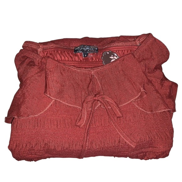 J Gee Women's Maxi Dress W/Slip Rust M Ruffled Collared Puff Sleeves Ruched NWT - Picture 1 of 12